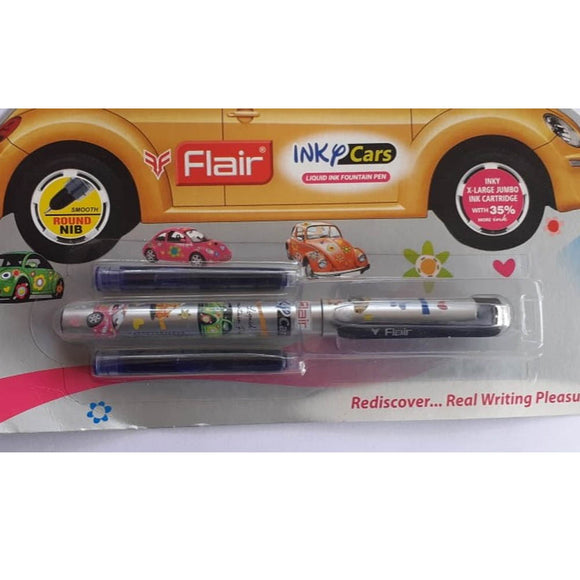 Flair Inky Fountain Pen Set Steel Nib Iridium Tip Cartridges