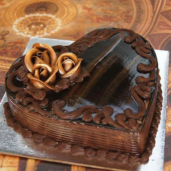 Wooden Colour Heart Shape Choco Truffle Cake