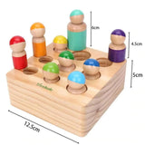 Montessori Toys for Toddlers, Wooden Rainbow Peg Dolls Shapes Sorting Toys, 9 Wood People Figures Cylinder Blocks, Preschool Learning Educational Toys…