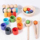 Wooden Colour Sorter Game, Balls in Cups, Montessori Toy Wooden Peg Dolls in Cups, Colorful Balls Peg Dolls, Color Sorting Preschool Learning Education Fine Motor Skill Toys for Toddlers