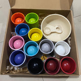 Wooden Colour Sorting Toy Matching Counting Preschool Montessori Toys with Sorting Cups & Balls