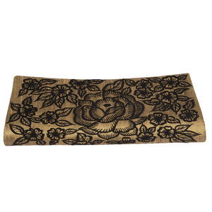 Nehas Stylish Clutch Wallet Bag For Women,Gold with Black Flower