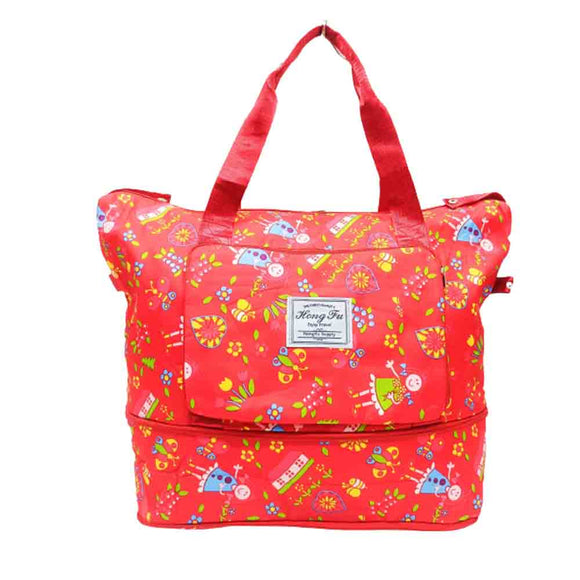 Trendy Hongfu Printed Foldable Travel Bag, Red