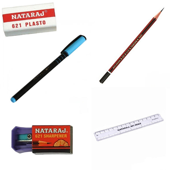 Nataraj Eraser, Nataraj Pencil, Nataraj Scale, Nataraj 621 Sharpener,Saino Misti Blue Ball Pen