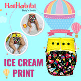 Reusable & Adjustable Free Size 1 Cloth Diapers With 1 Insert Pad HAIHABIBI - Pack of 1 - ICECREAM PRINTED Free size for 3 Months - 3 years Babies