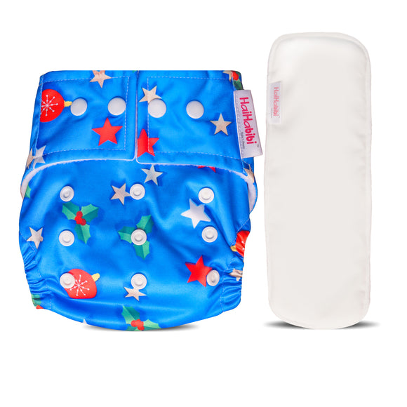 Reusable & Adjustable Free Size 1 Cloth Diapers With 1 Insert Pad HAIHABIBI- Pack of 1 - BAUBBLE PRINTED for 3 Months - 3 years Babies
