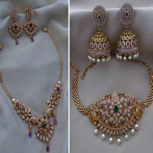 Premium Quality Combo Neaklace cz ad stone choker Jewellery set For Women