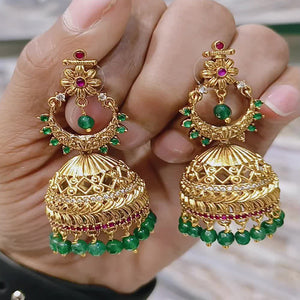 Elegant CZ Jhumka Earrings set Different Green Stone Fixing For Women