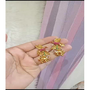 Light Weight Peacock Design Earring Set For Women pink color