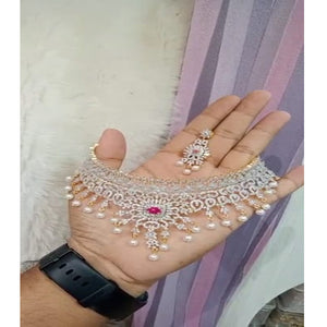Two Tone Emerald Diamond Replica Choker Necklace Set For Women