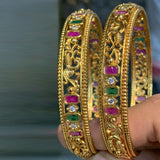 Bangle Set Traditional Gold Plated Bangles 2PC For Women/Pink,Green color stone