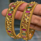 Bangle Set Traditional Gold Plated Bangles  2PC For Women/Pink,Green color stone