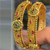 Bangle Set Traditional Gold Plated Bangles 2PC For Women/ Pink & Green Color Stone