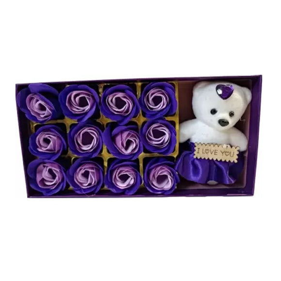 Cute Teddy Wearing Purple Frock With Paper Rose