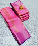 Emboss Butta Semi Soft Silk with rich Pallu Running Blouse kanchipuram Wedding Silk Saree | Light Rose